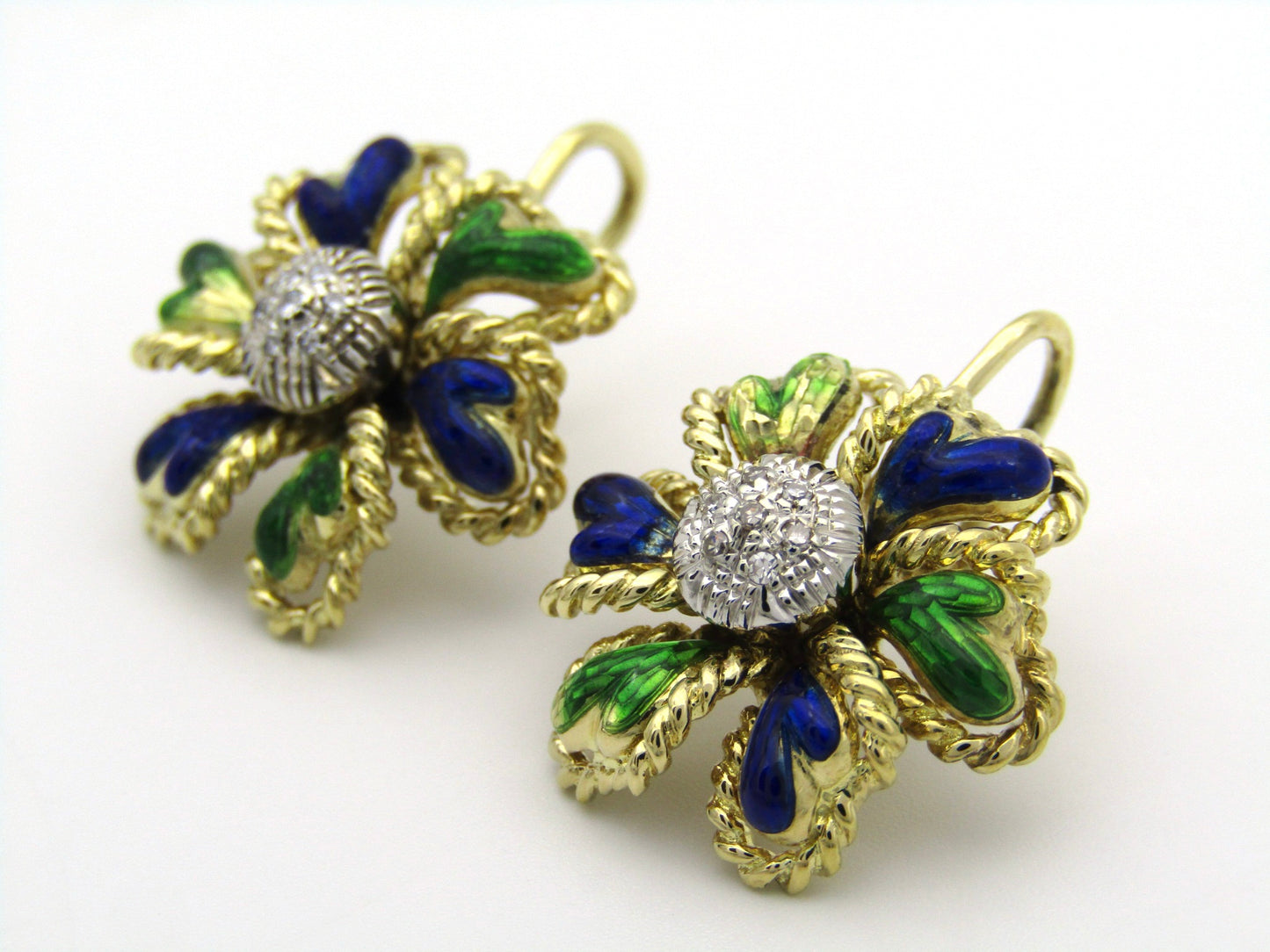 18K gold enamel and diamond earrings.