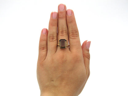 9K gold smoky quartz ring.