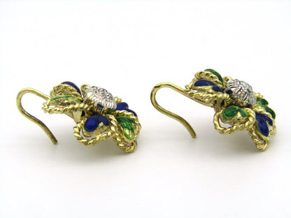 18K gold enamel and diamond earrings.