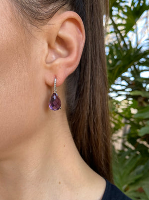 18K gold amethyst and diamond earrings.