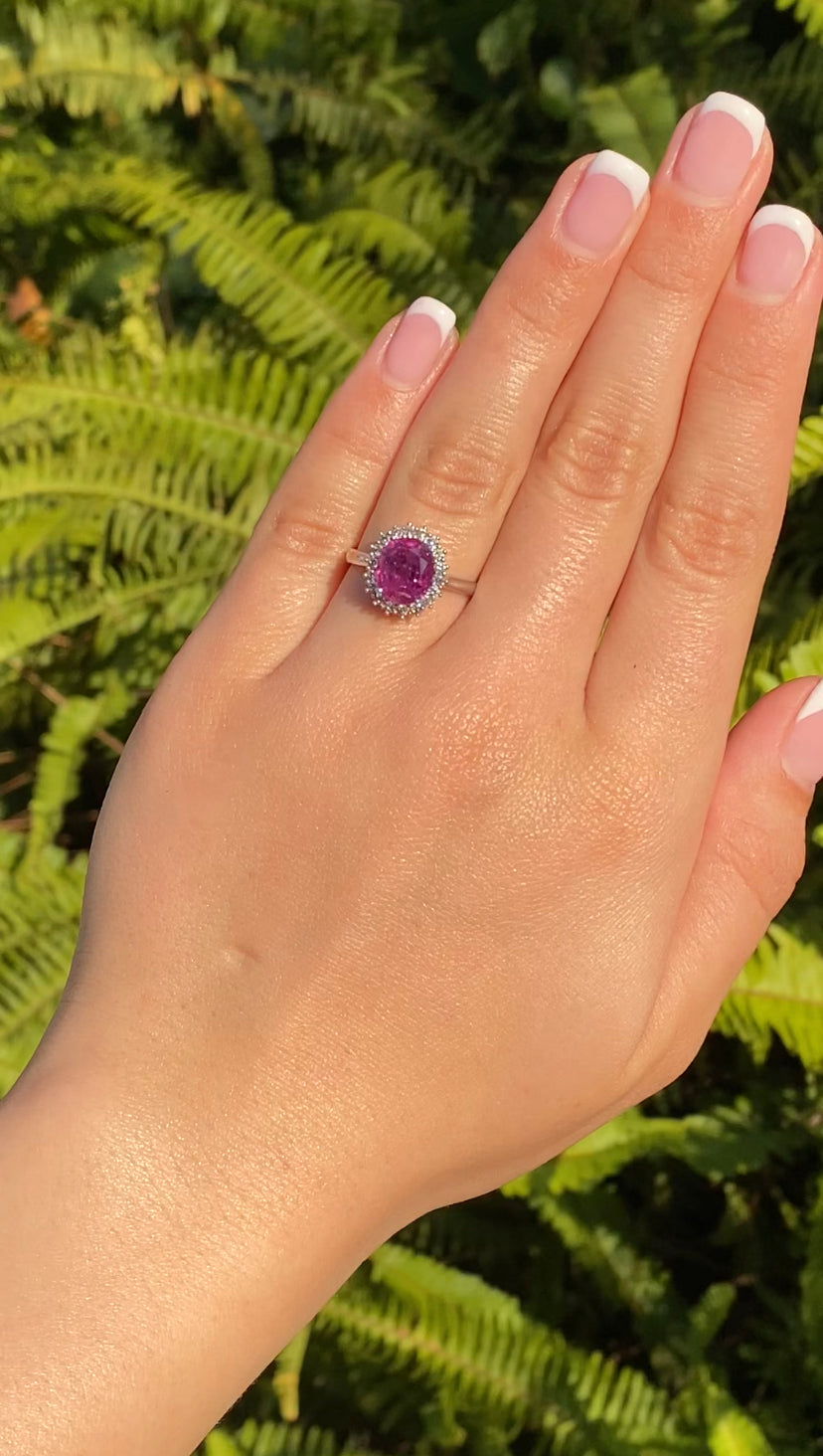 14K gold rubellite and diamond ring.