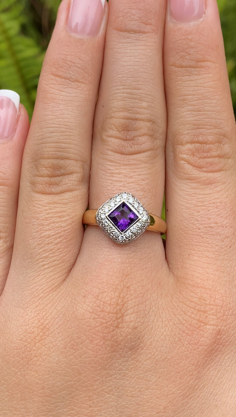 18K gold amethyst and diamond ring.