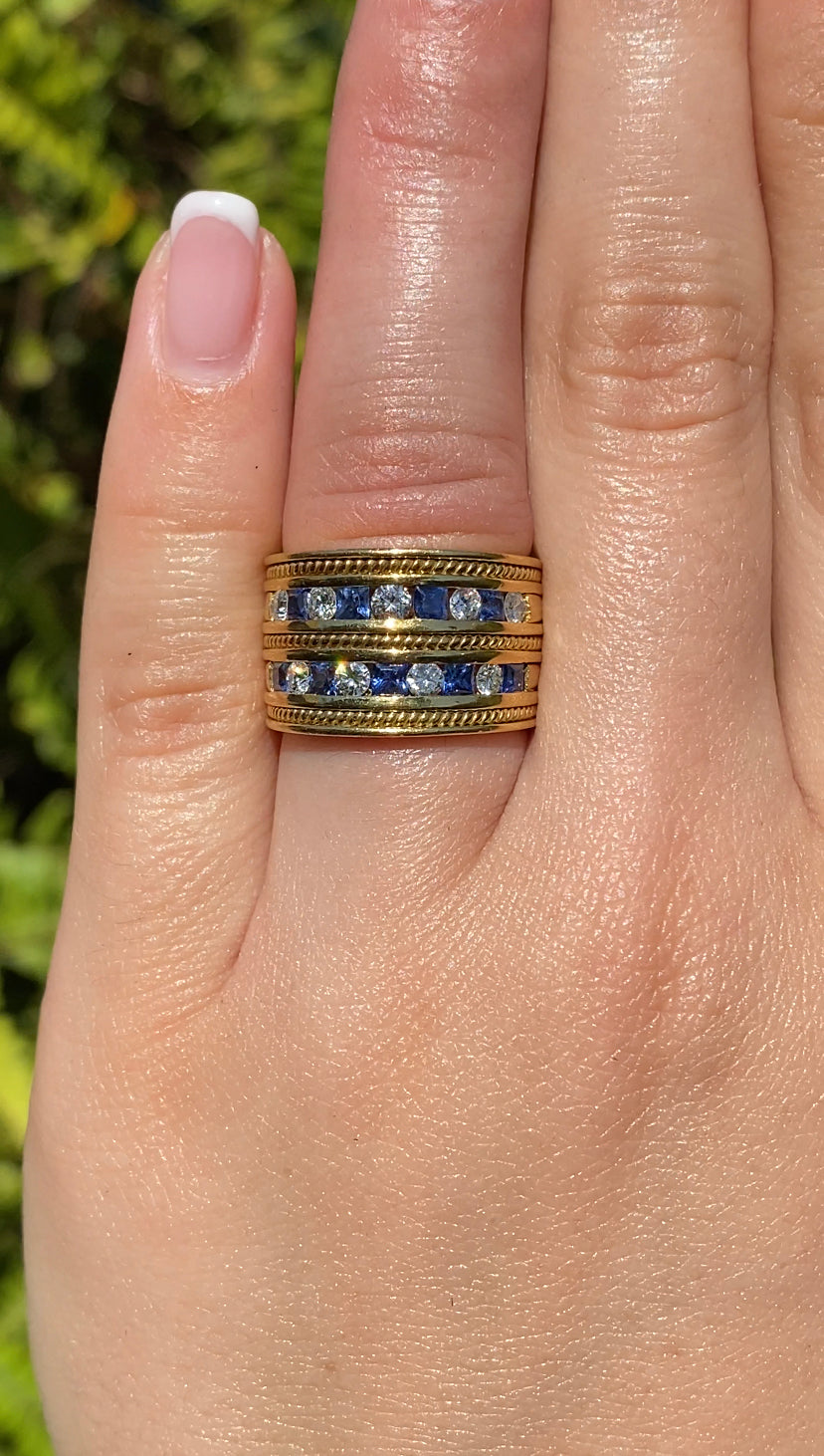 18K gold sapphire and diamond ring.