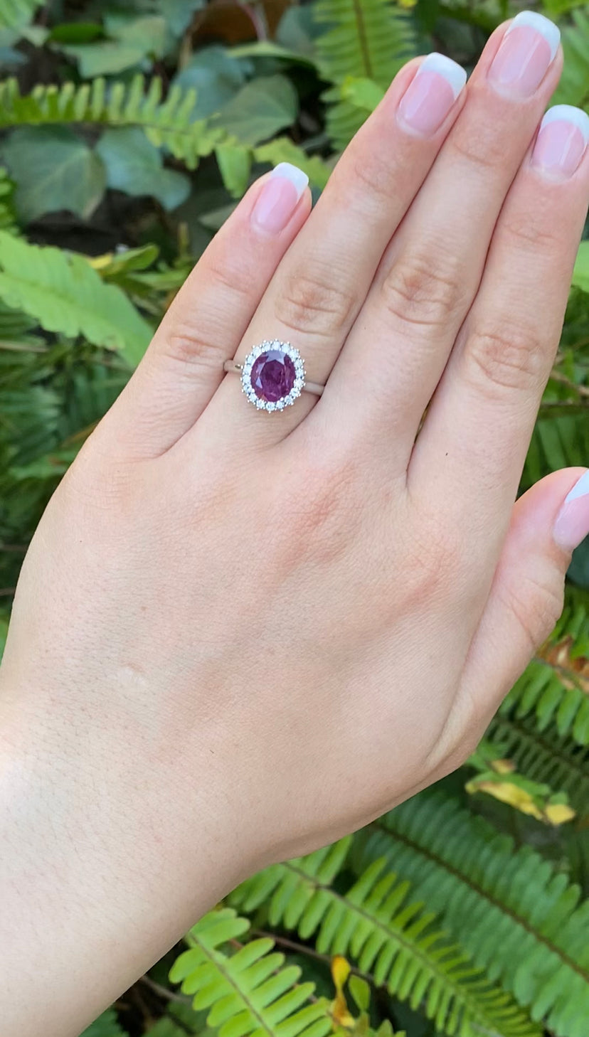 14K gold rubellite and diamond ring.