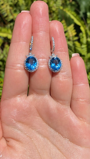 18K gold blue topaz and diamond drop earrings by Browns.