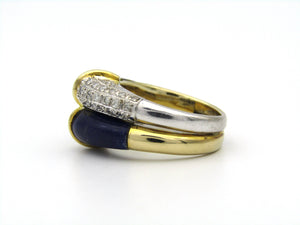 14K gold diamond and lapis lazuli ring.