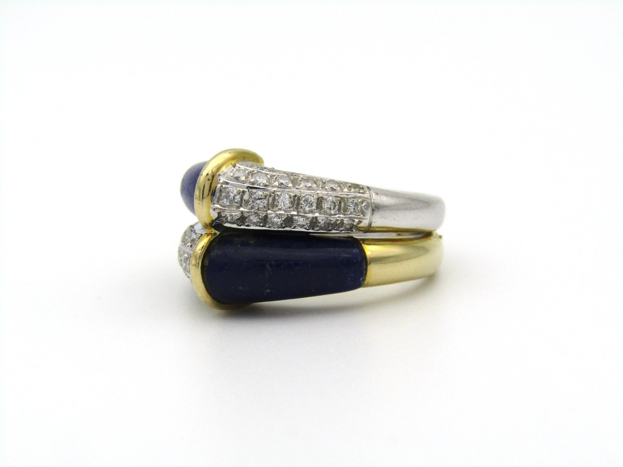 14K gold diamond and lapis lazuli ring.