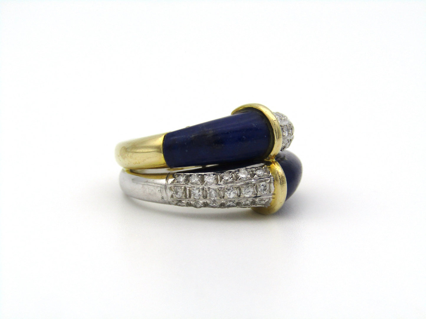 14K gold diamond and lapis lazuli ring.