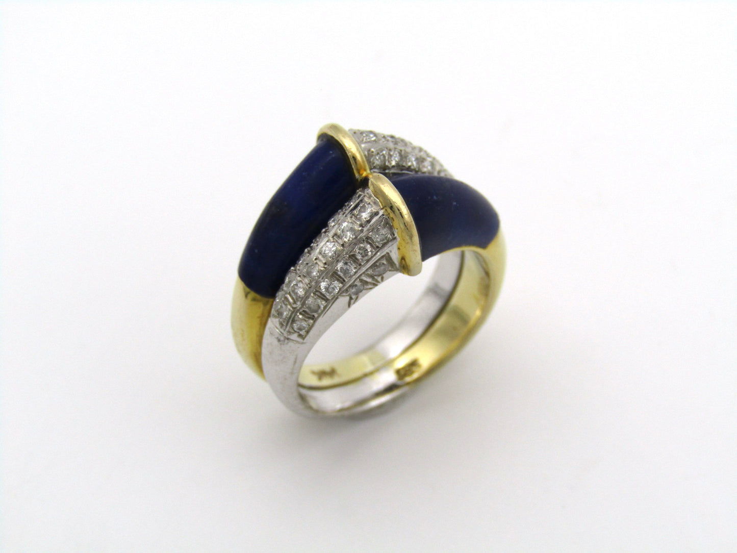 14K gold diamond and lapis lazuli ring.