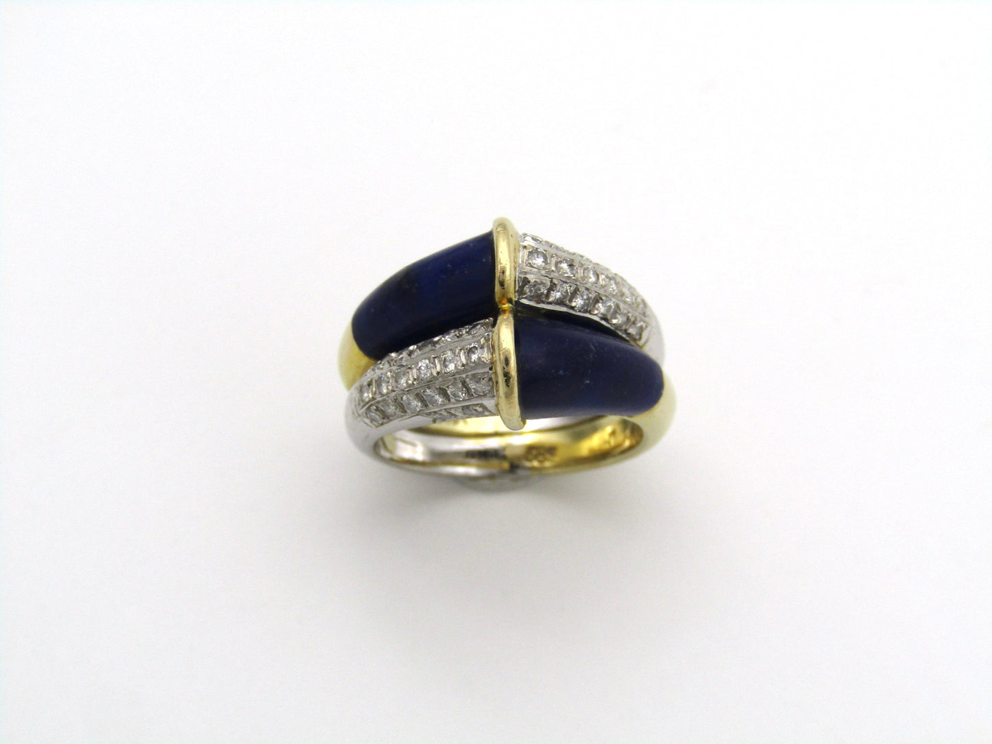 14K gold diamond and lapis lazuli ring.