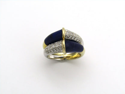 14K gold diamond and lapis lazuli ring.