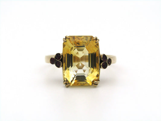 9K gold citrine and ruby ring.