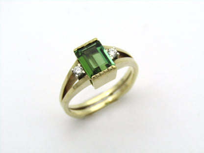 14K gold tourmaline and diamond ring.