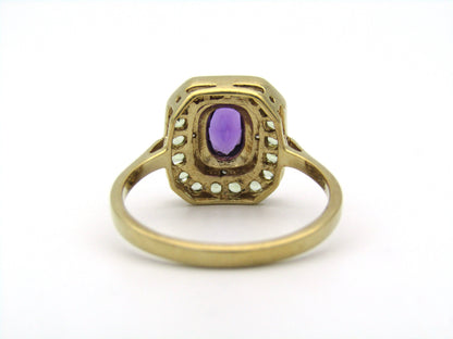 9K gold amethyst, prasiolite, and diamond ring.