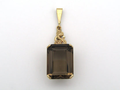 9K gold smoky quartz pendant.