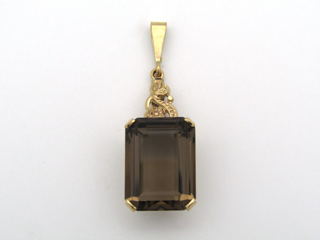 9K gold smoky quartz pendant.