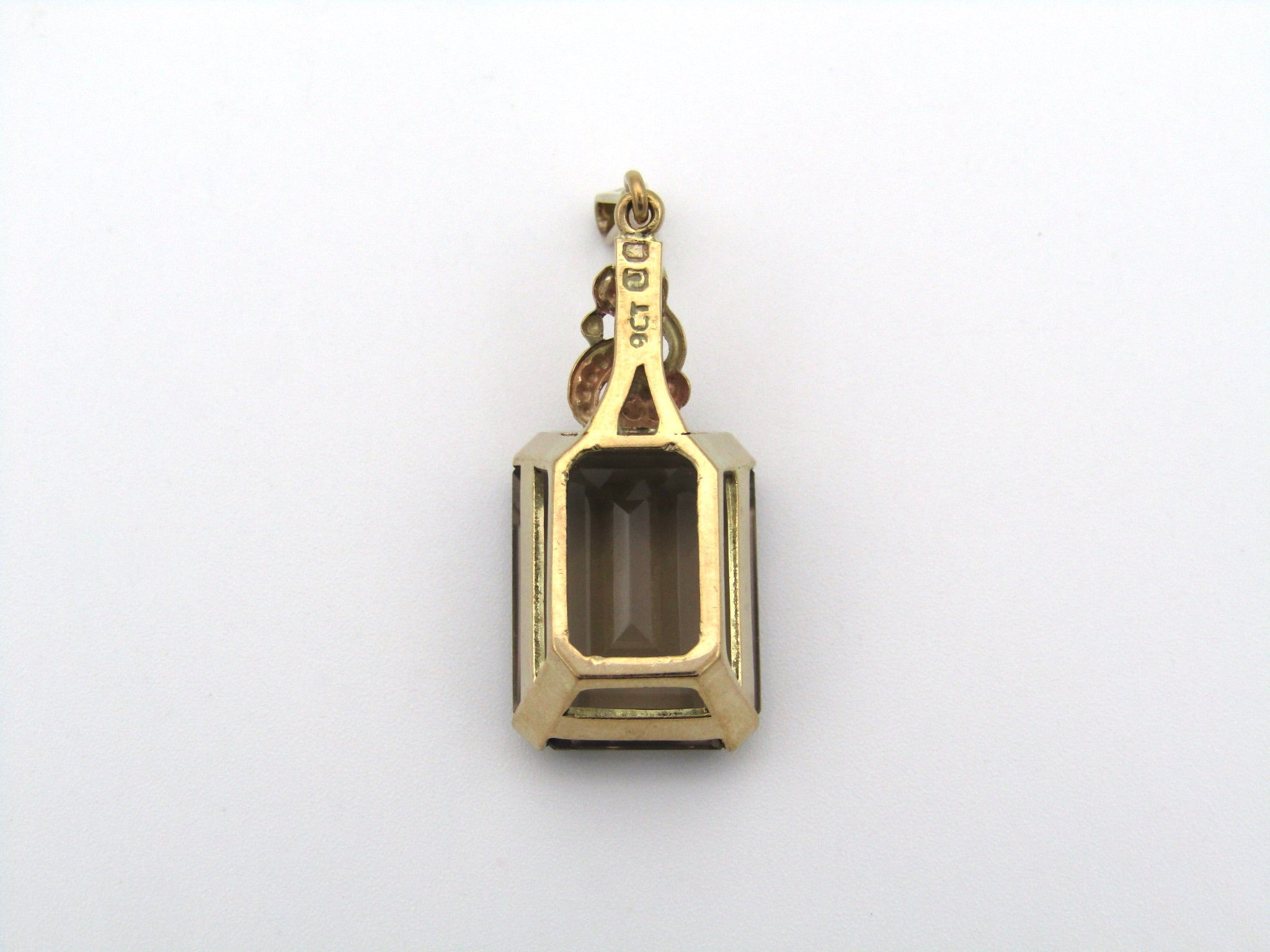 9K gold smoky quartz pendant.