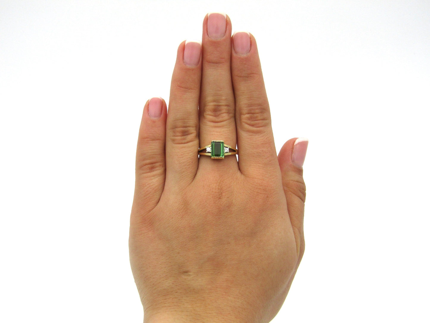 14K gold tourmaline and diamond ring.