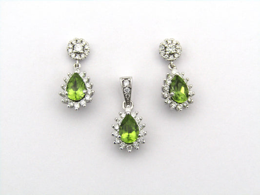 18K gold peridot and diamond earrings and pendant.