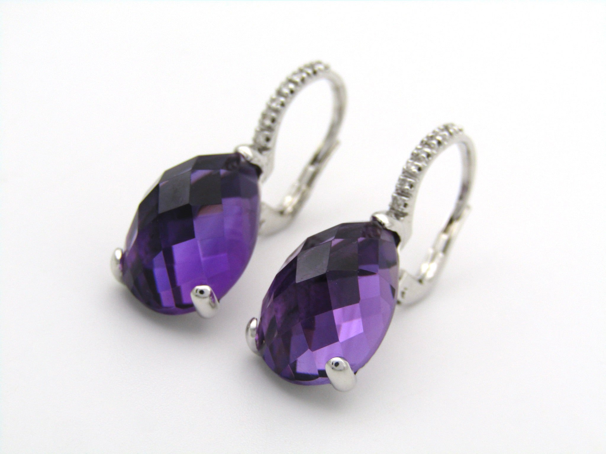 18K gold amethyst and diamond earrings.