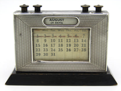 Art Deco silver desk calendar by W.J. Myatt & Co., Birmingham 1933.