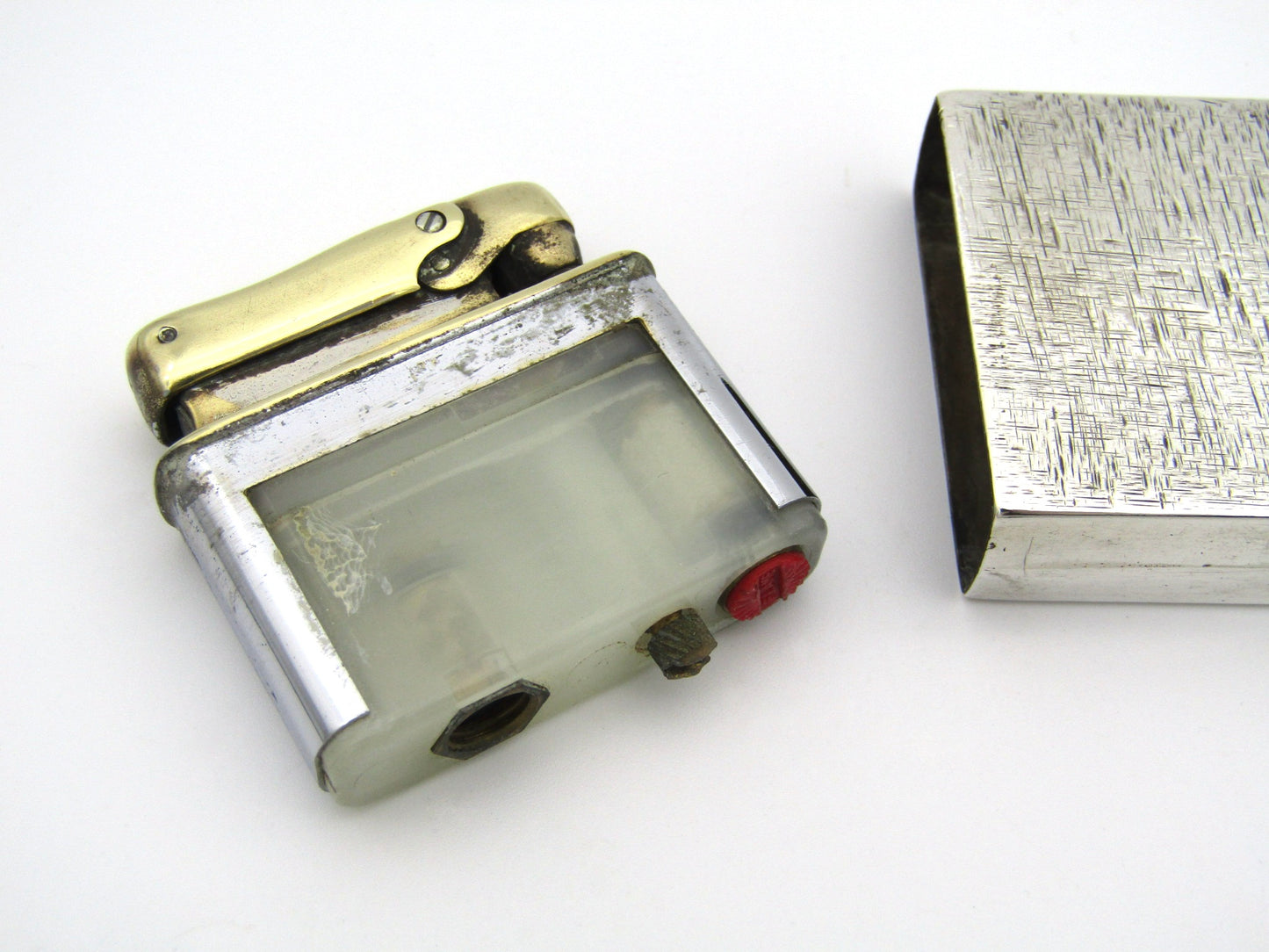 Italian silver cigarette case and lighter, Circa 1940's.