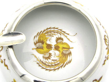 Meissen golden dragon ashtray with silver mount.