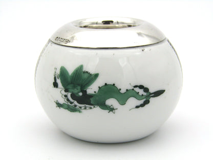 Meissen green dragon match striker with silver mount.