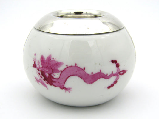 Meissen pink dragon match striker with silver mount.