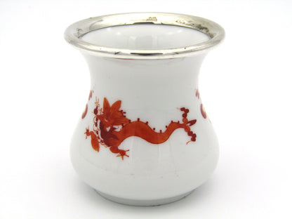 Meissen red dragon bud vase with silver mount.