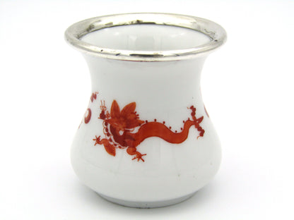 Meissen red dragon bud vase with silver mount.