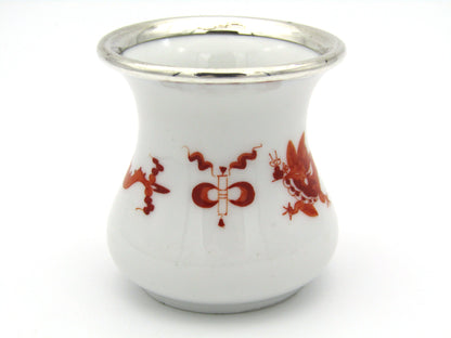 Meissen red dragon bud vase with silver mount.