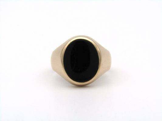 9K gold onyx signet ring.