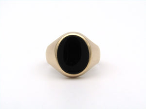 9K gold onyx signet ring.