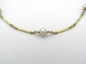 9K gold pearl bar chain necklace.