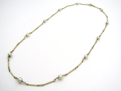 9K gold pearl bar chain necklace.