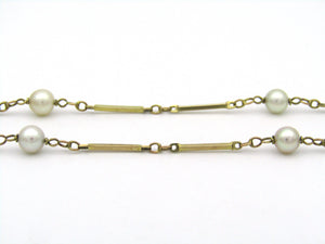 9K gold pearl bar chain necklace.