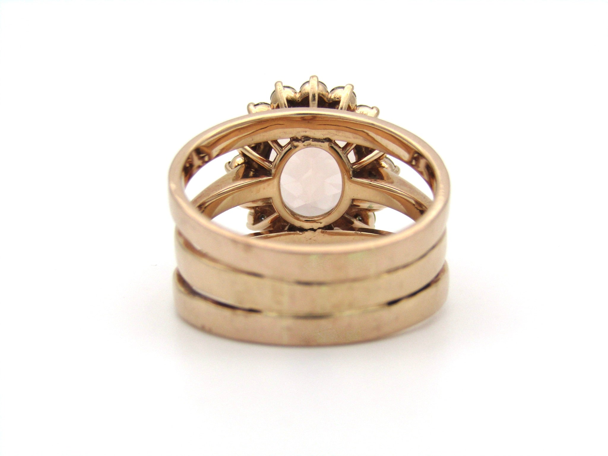 9K gold morganite and diamond ring.