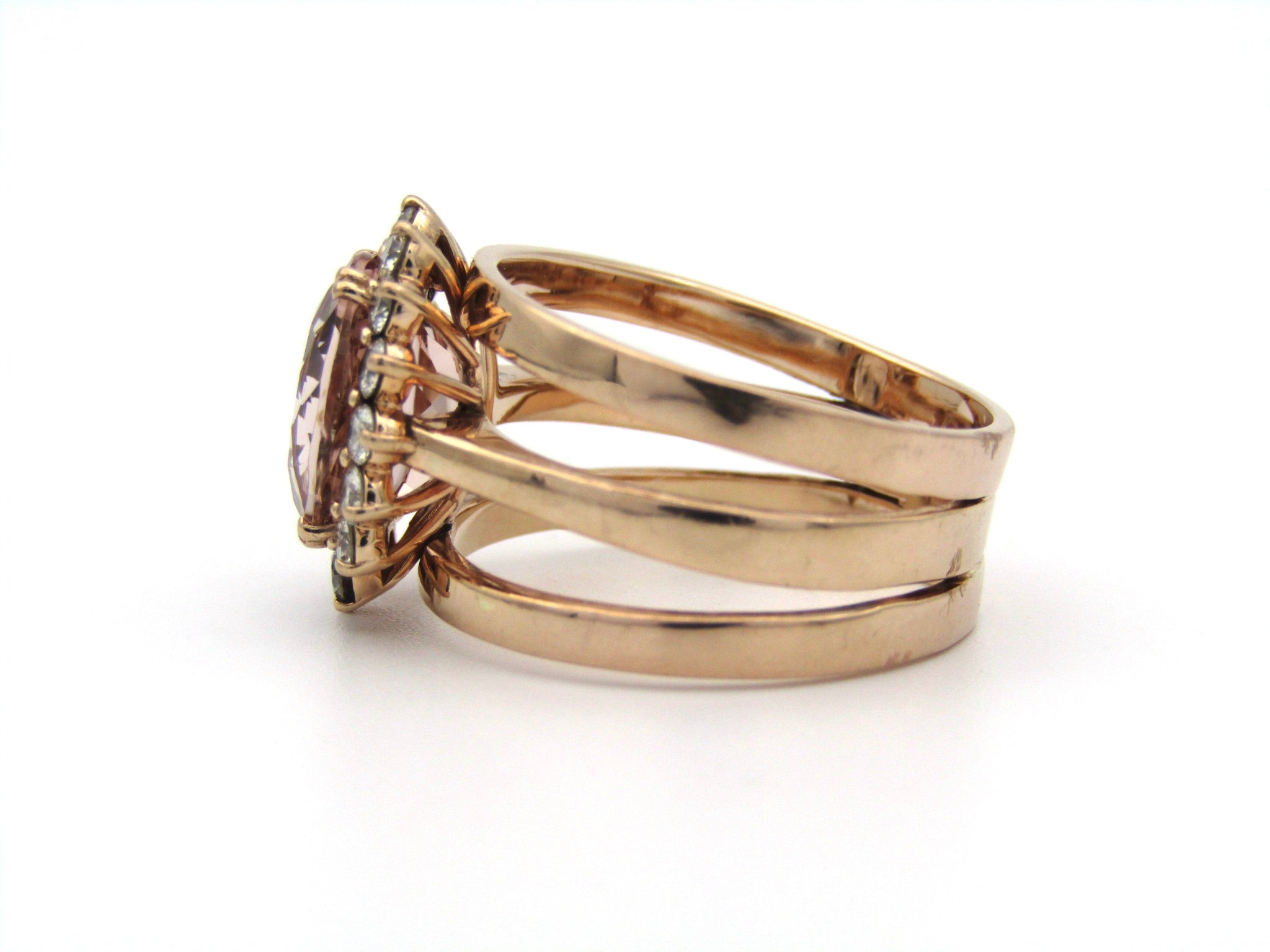 9K gold morganite and diamond ring.