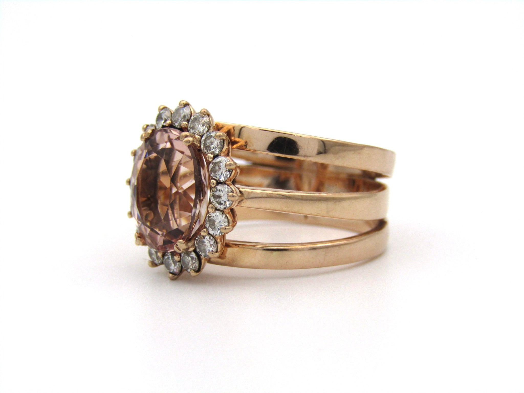 9K gold morganite and diamond ring.