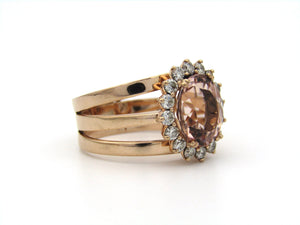 9K gold morganite and diamond ring.