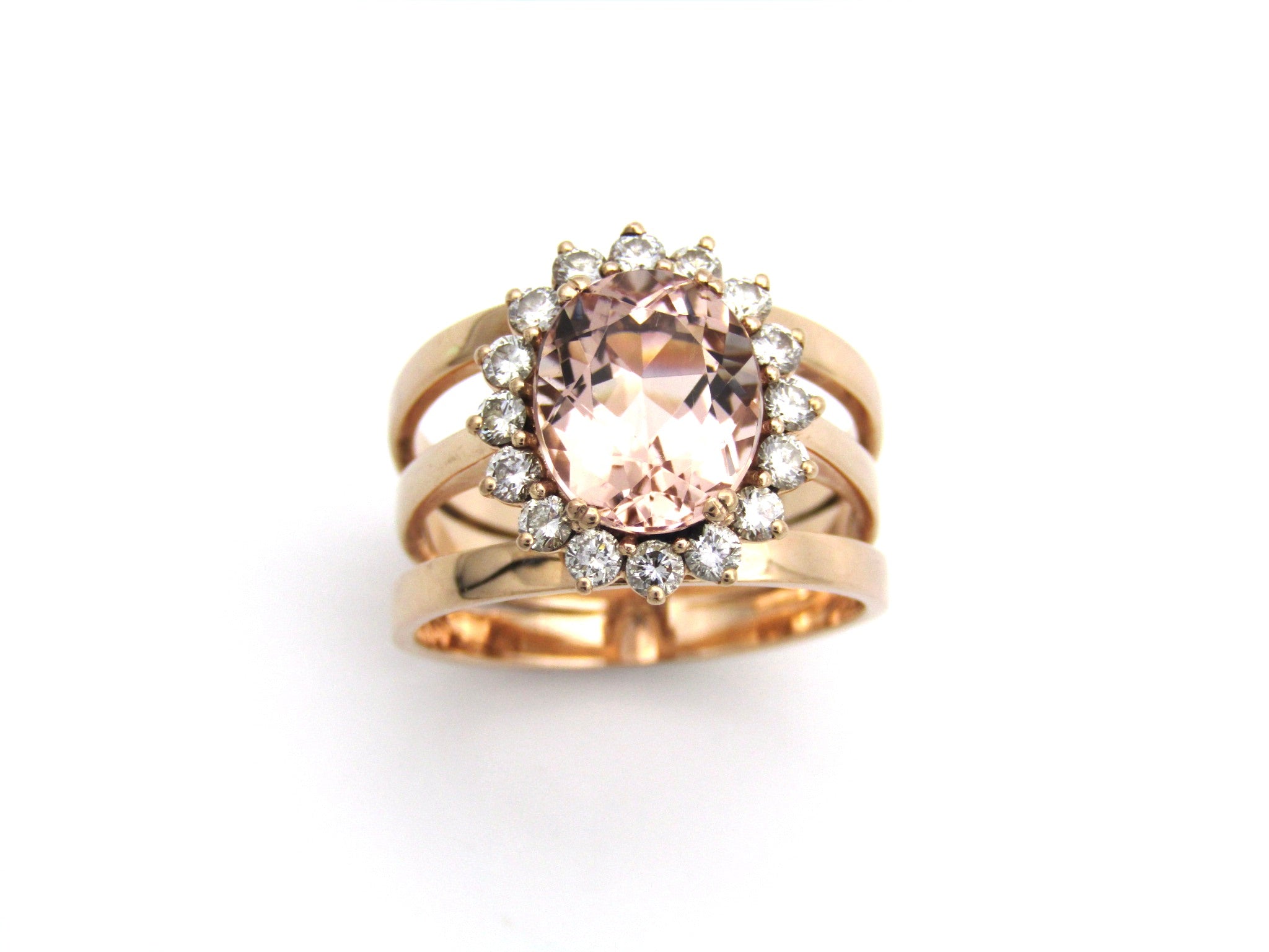 9K gold morganite and diamond ring.