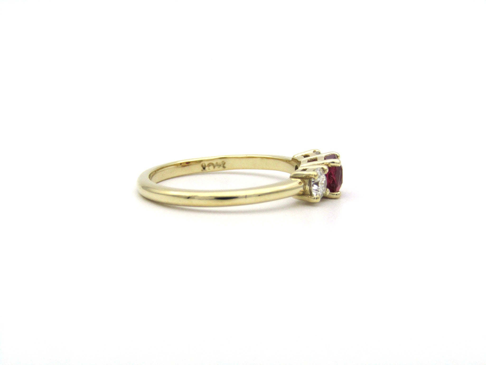 14K gold ruby and diamond trilogy ring