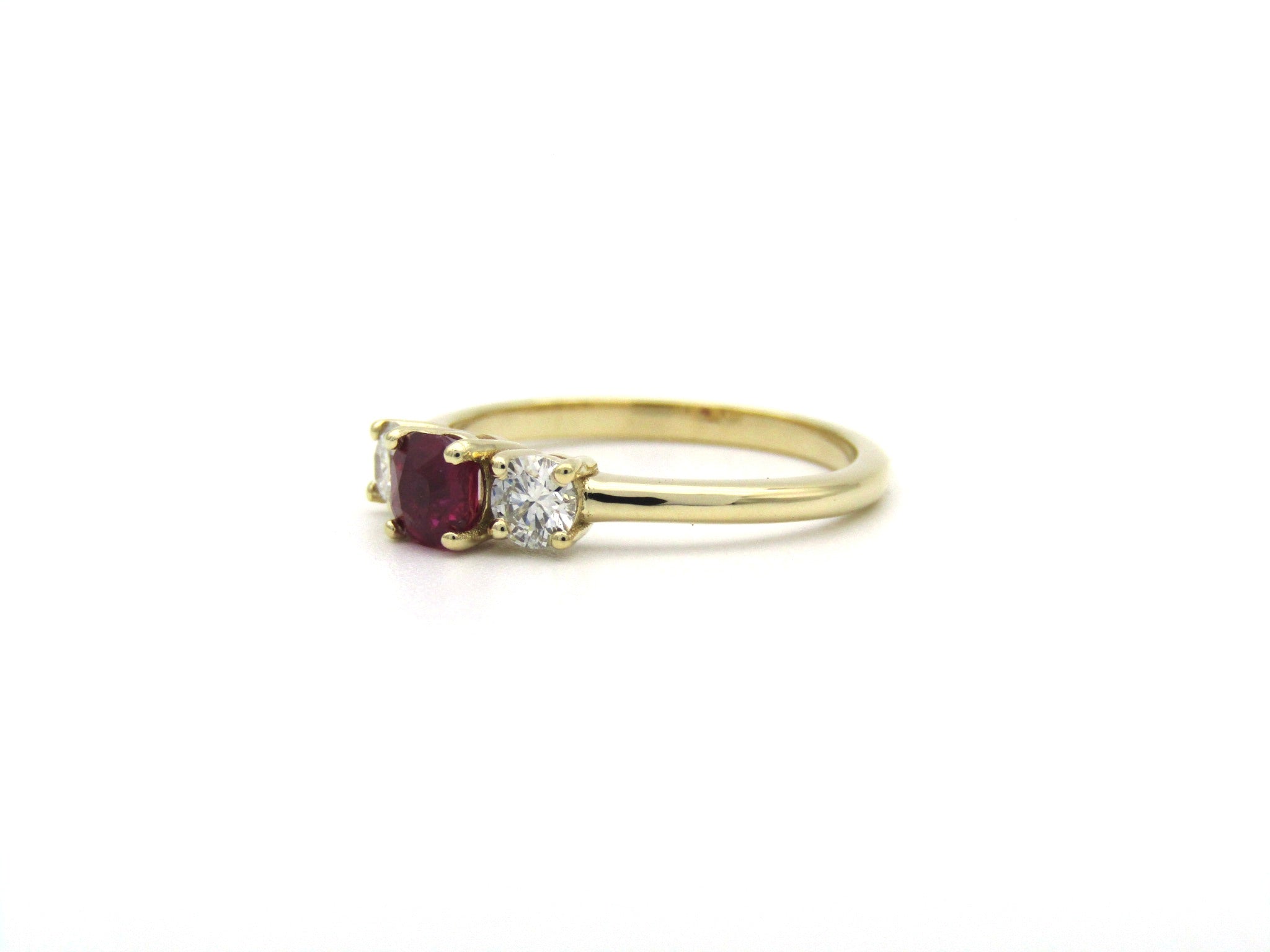 14K gold ruby and diamond trilogy ring