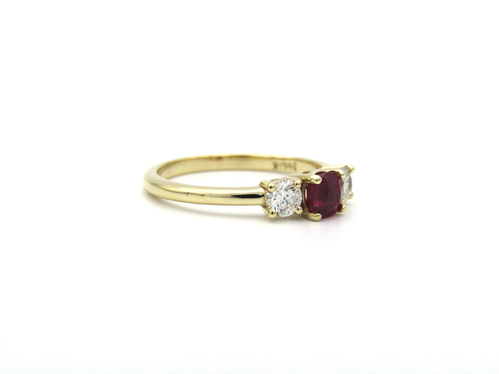 14K gold ruby and diamond trilogy ring