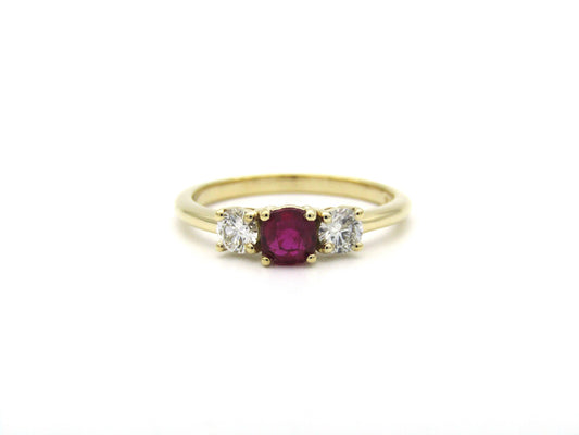 14K gold ruby and diamond trilogy ring