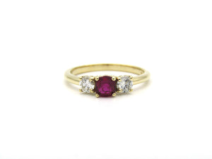 14K gold ruby and diamond trilogy ring