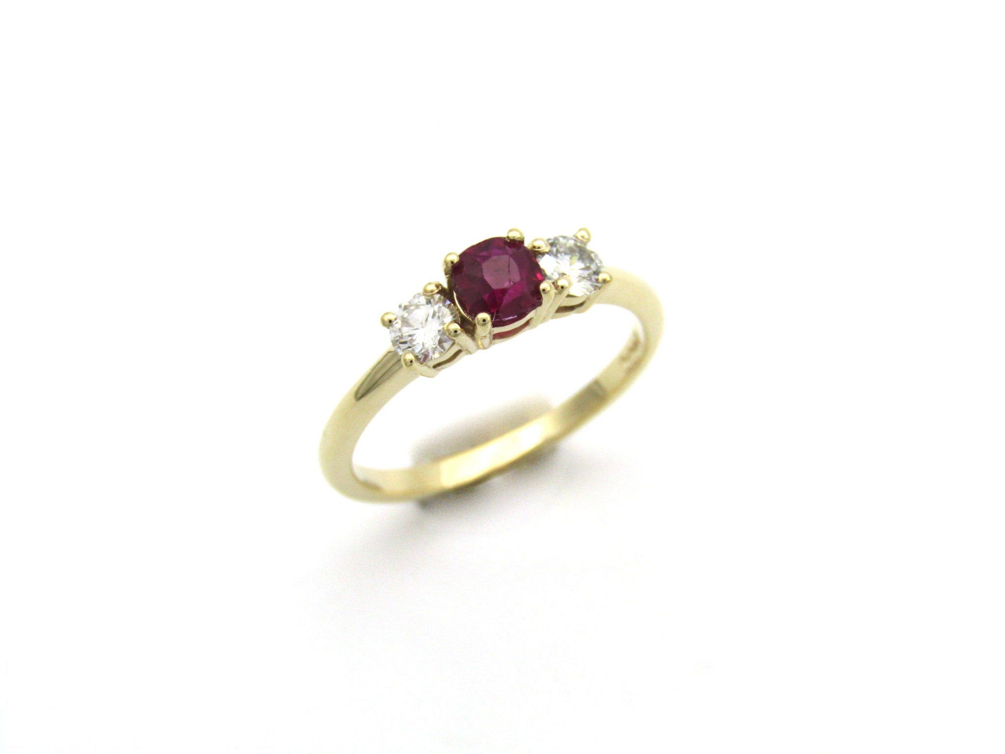 14K gold ruby and diamond trilogy ring