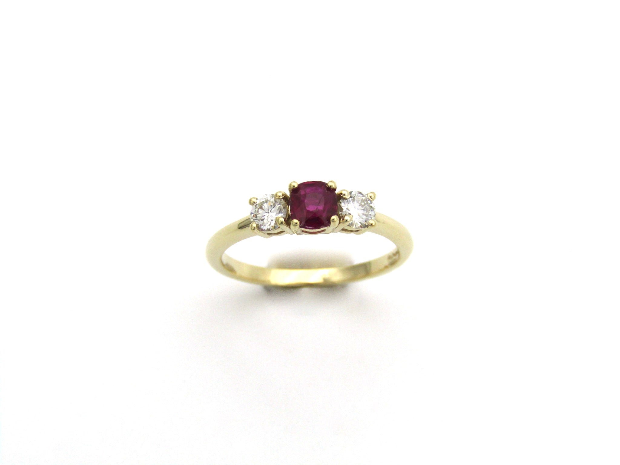 14K gold ruby and diamond trilogy ring