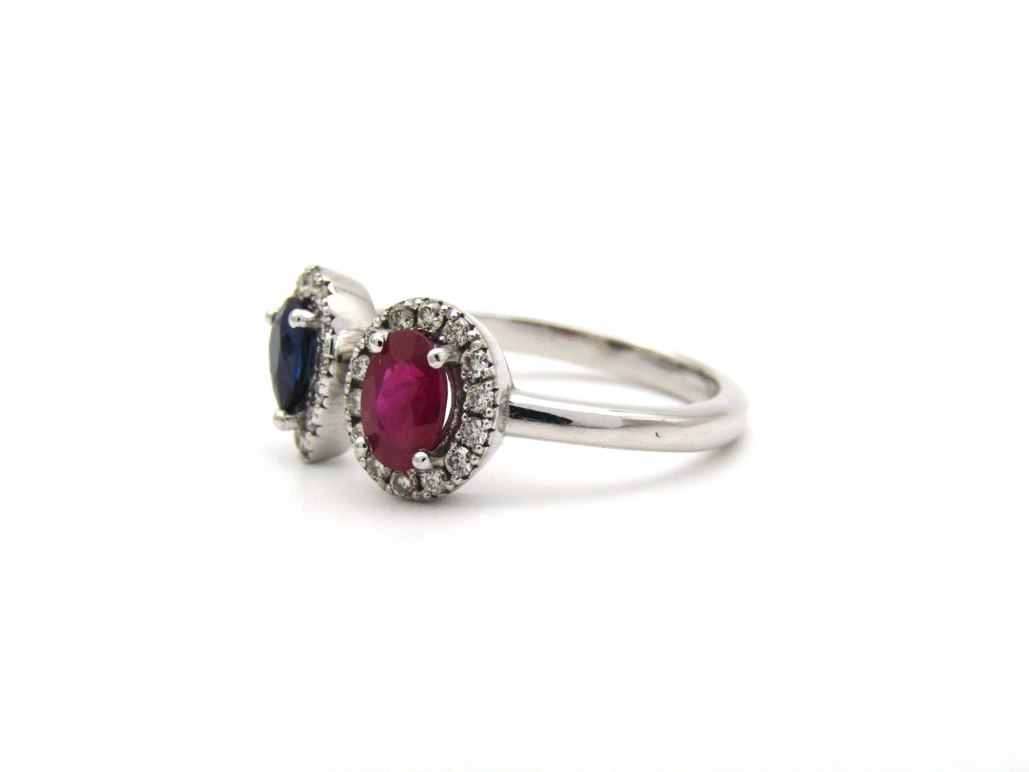 14K gold ruby and sapphire Toi et Moi ring.